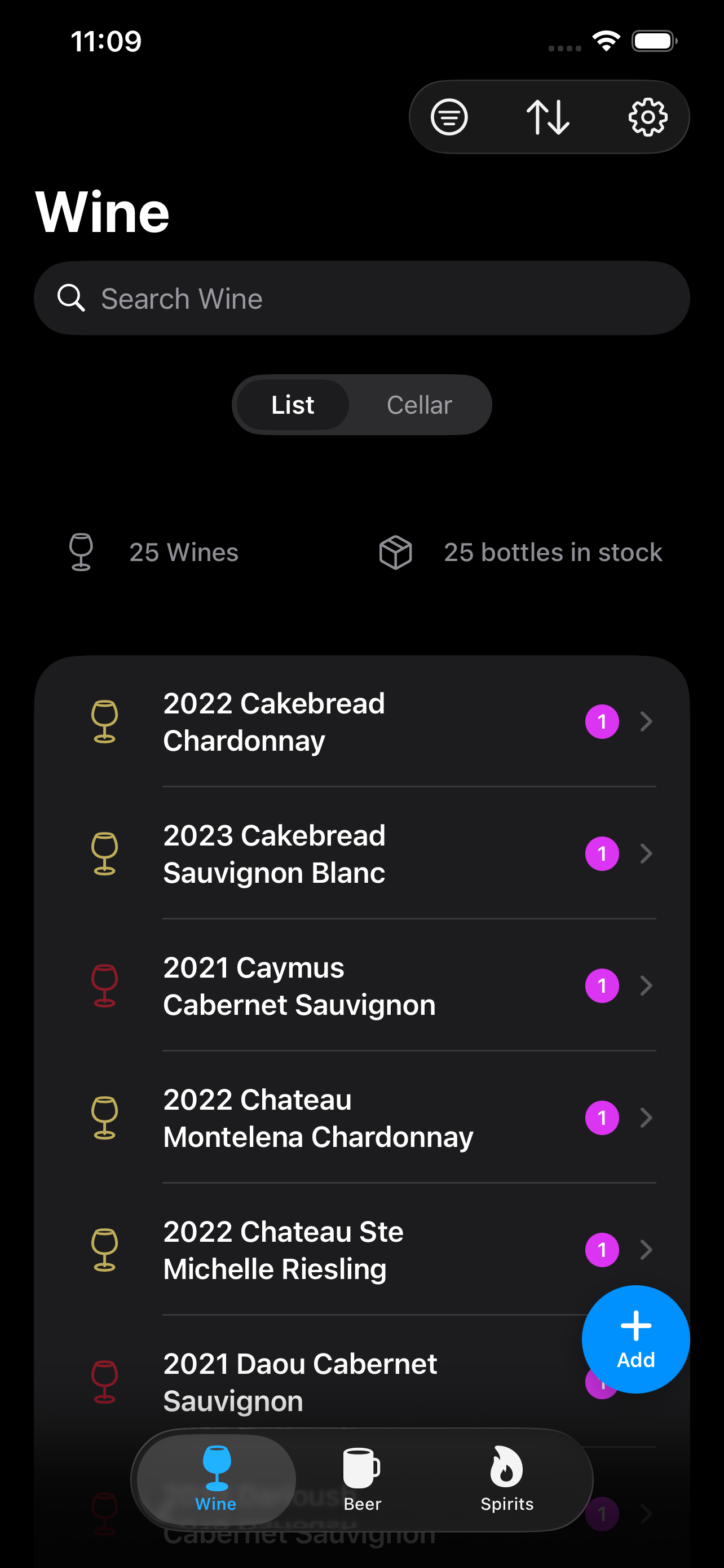 Inventory list on iPhone